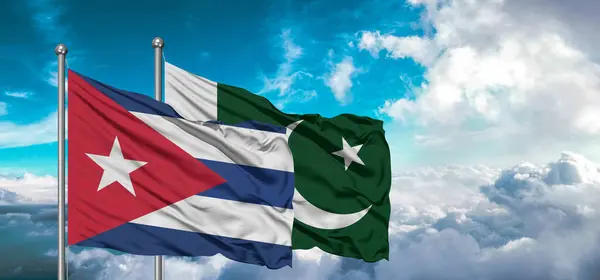 Vlajky Pákistánu Kuby Vlajka Přátelství Vlnící Obloze Krásnou Oblohou — Stock fotografie