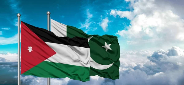 Vlaggen Van Pakistan Jordanië Vriendschap Vlag Zwaaiend Aan Hemel Met — Stockfoto