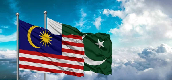 Bandiere Del Pakistan Malesia Bandiera Dell Amicizia Sventola Sul Cielo — Foto Stock
