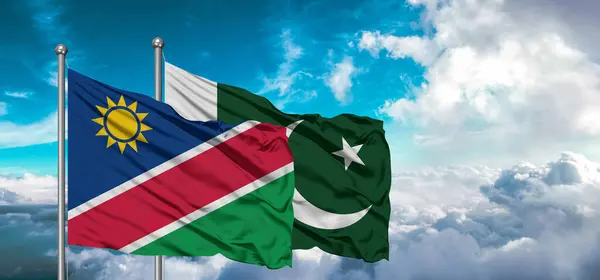 Vlaggen Van Pakistan Namibië Vriendschap Vlag Zwaaiend Aan Hemel Met — Stockfoto