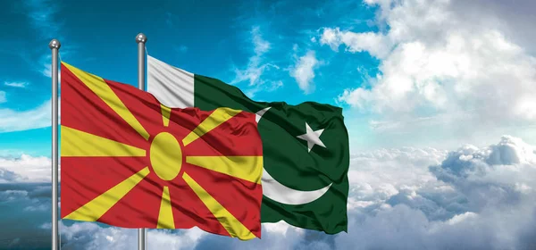 Zászló Pakisztán Észak Macedónia Barátság Zászló Lengett Égen Gyönyörű — Stock Fotó
