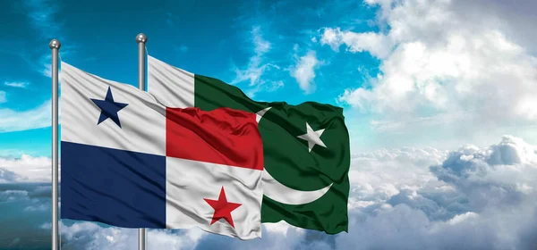 Flags Pakistan Panama Friendship Flag Waving Sky Beautiful Sky — Stock Photo, Image