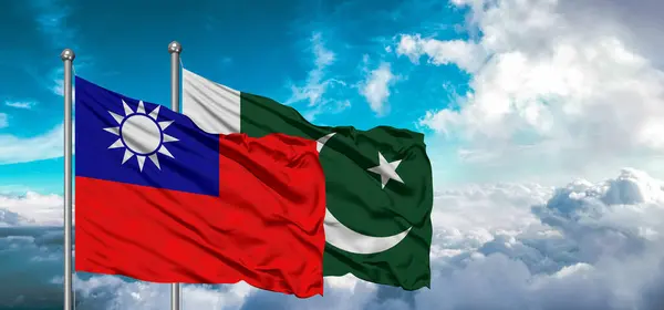 Флаги Пакистана Китая Флаг Дружбы Размахивая Небе Красивым Небом — стоковое фото