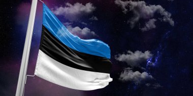 Estonya ulusal bayrak kumaşı güzel bir arka planda dalgalanıyor.