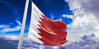 Bahreyn Ulusal Bayrak Kumaşı Güzel Gökyüzü Arkaplanı 'nda dalgalanıyor.