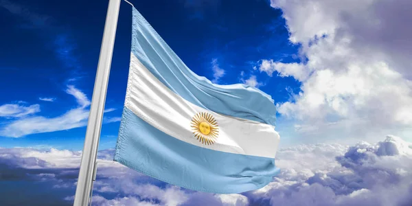 Аргентинська Національна Тканина Прапором Махає Прекрасним Фоном Неба — стокове фото