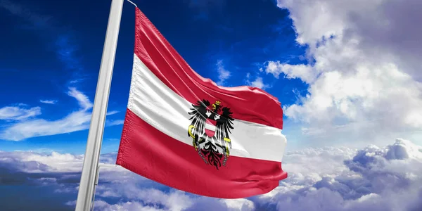 Austria Bandera Nacional Tela Ondeando Sobre Hermoso Cielo Fondo —  Fotos de Stock