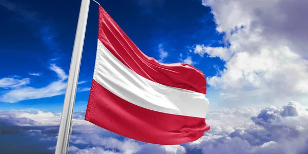 Østrig Nationalflag Klud Stof Vinke Smuk Himmel Baggrund - Stock-foto