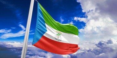 Ekvator Ginesi Ulusal Bayrak Kumaşı Güzel bir arka planda sallanıyor.