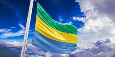 Gabon Ulusal Bayrak Kumaşı Güzel bir arka planda sallanıyor.