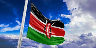 Kenya Ulusal Bayrak Kumaşı Güzel bir arka planda sallanıyor.