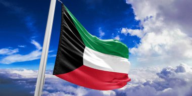 Kuveyt ulusal bayrak kumaşı güzel bir arka planda sallanıyor.