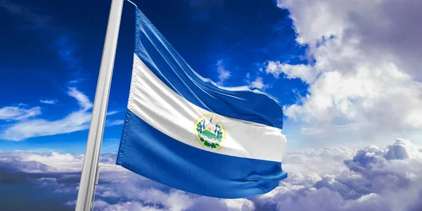 Salvador National Flag Cloth Fabric Waving Beautiful Sky Background — Stock Photo, Image