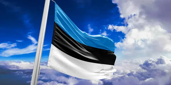 Estonia Bandiera Nazionale Stoffa Tessuto Sventolando Sul Bel Cielo Sfondo — Foto Stock