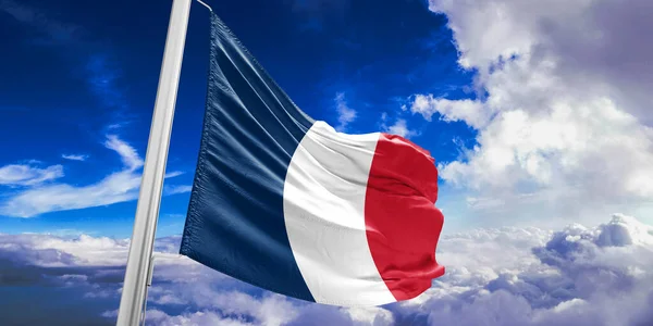 França Tecido Pano Bandeira Nacional Acenando Céu Bonito Fundo — Fotografia de Stock