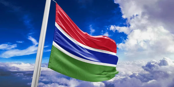 Gambia National Flag Cloth Fabric Waving Beautiful Sky Background — Stock Photo, Image