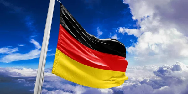 Alemanha Tecido Pano Bandeira Nacional Acenando Céu Bonito Fundo — Fotografia de Stock