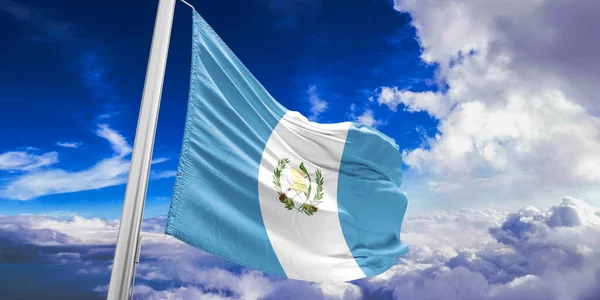 Guatemala Tela Bandera Nacional Ondeando Sobre Hermoso Cielo Fondo —  Fotos de Stock