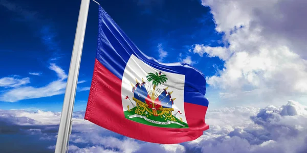Haïti Drapeau National Tissu Agitant Sur Beau Ciel Arrière Plan — Photo