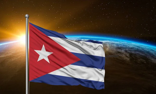 Cuba Tissu Drapeau National Agitant Sur Belle Terre Arrière Plan — Photo