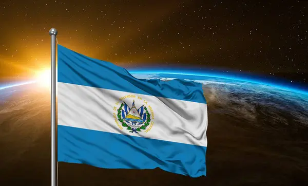 Salvador National Flag Cloth Fabric Waving Beautiful Earth Background — Stock Photo, Image