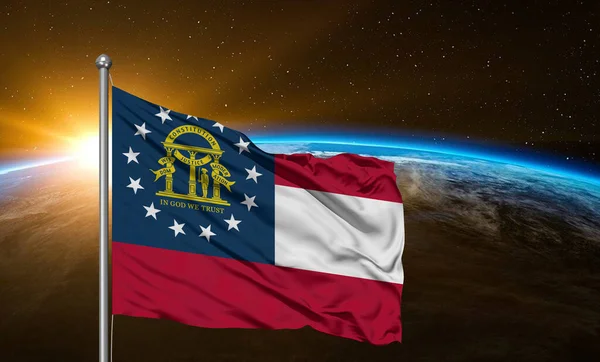 Georgia Amerikai Egyesült Államok Nemzeti Zászló Szövet Hullámzó Gyönyörű Földön — Stock Fotó