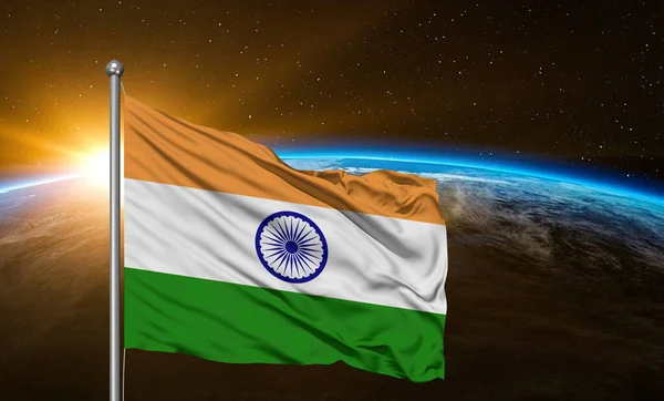 Ινδία Εθνική Σημαία Ύφασμα Κυματίζει Όμορφη Φόντο — Φωτογραφία Αρχείου