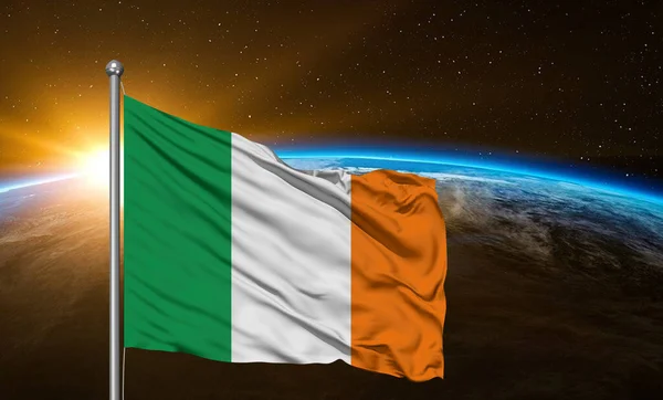 Írország Nemzeti Zászló Szövet Hullámzó Gyönyörű Földön Háttér — Stock Fotó