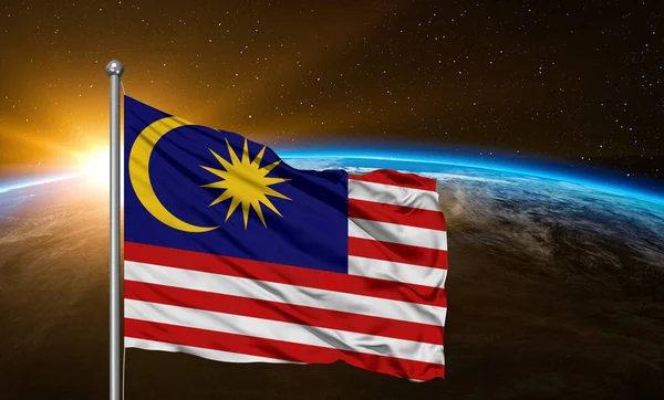 Malaysia National Flag Cloth Fabric Waving Beautiful Earth Background — Stock Photo, Image