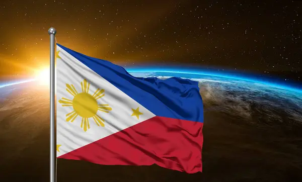 フィリピン 美しい地球の背景に振る国旗布の生地 — ストック写真