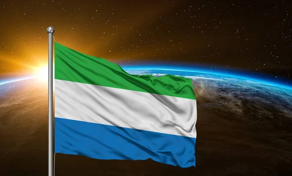 Sierra Leones Nationalflagge Weht Auf Wunderschöner Erde — Stockfoto