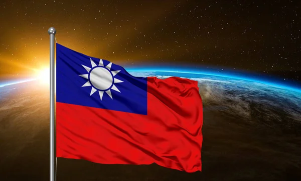 美しい空に揺れる台湾国旗布背景 — ストック写真