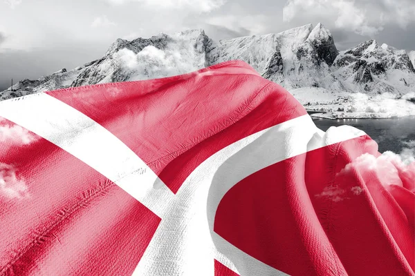 Dánsko Národní Vlajkové Tkaniny Vlnění Krásné Obloze Pozadí — Stock fotografie