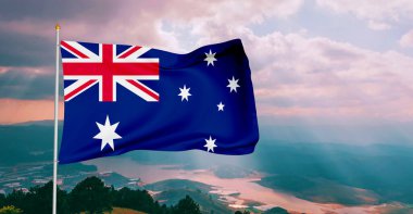 Avustralya Ulusal Bayrak Kumaşı Güzel Gökyüzü Arkaplanında Dalgalanıyor.