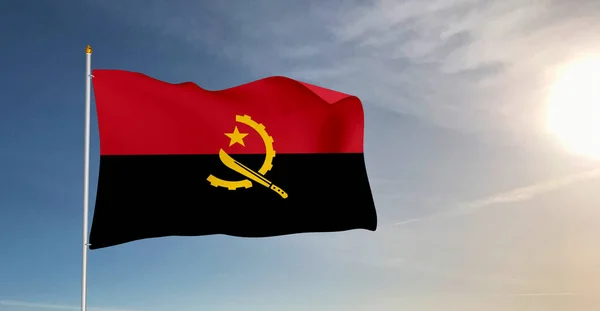 Angola Narodowa Tkanina Flagowa Macha Pięknym Tle Nieba — Zdjęcie stockowe