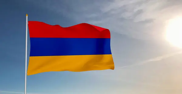 Armenia National Flag Cloth Fabric Waving Beautiful Sky Background — Stock Photo, Image