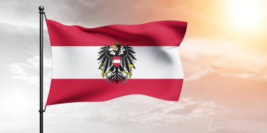 Avusturya ulusal bayrak kumaşı güzel bir arka planda dalgalanıyor.