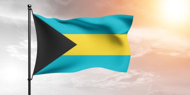 Bahamalar Ulusal Bayrak Kumaşı Güzel Gökyüzü Arkaplanı 'nda sallanıyor.