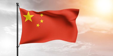 Çin ulusal bayrağı kumaşı güzel bir arka planda dalgalanıyor.