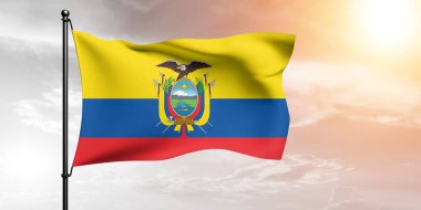 Ekvador Ulusal Bayrak Kumaşı Güzel bir arka planda sallanıyor.