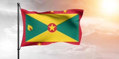 Grenada Ulusal Bayrak Kumaşı Güzel bir arka planda sallanıyor.