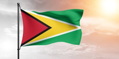 Guyana Ulusal Bayrak Kumaşı Güzel bir arka planda sallanıyor.