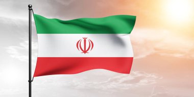 İran ulusal bayrak kumaşı güzel bir arka planda dalgalanıyor.