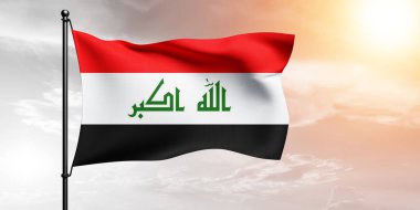 Irak ulusal bayrak kumaşı güzel bir arka planda dalgalanıyor.