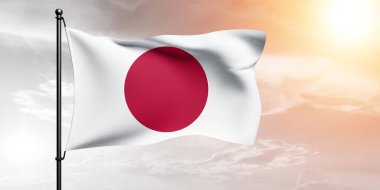 Japonya ulusal bayrak kumaşı güzel bir arka planda dalgalanıyor.
