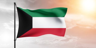 Kuveyt ulusal bayrak kumaşı güzel bir arka planda sallanıyor.