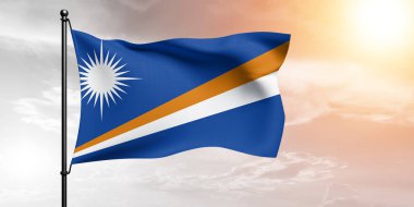 Marshall Adaları Ulusal Bayrak Kumaşı Güzel bir arka planda sallanıyor.