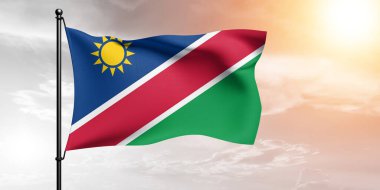 Namibya ulusal bayrak kumaşı güzel bir arka planda dalgalanıyor.