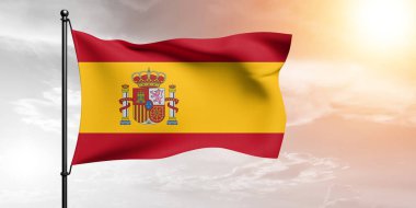 İspanya ulusal bayrak kumaşı güzel bir arka planda dalgalanıyor.