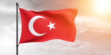 Türkiye ulusal bayrak kumaşı güzel bir arka planda dalgalanıyor.